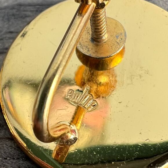 Vintage Amita Signed Black and Gold Damascene Tulip Screw back earrings - Picture 5 of 9